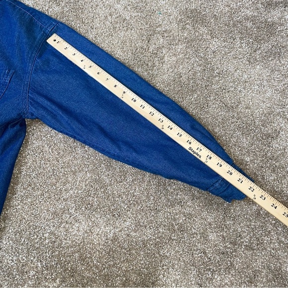 Wrangler Men’s Denim Trucker Jacket Blue Polyester Lined L Chambray Shacket - Picture 8 of 10